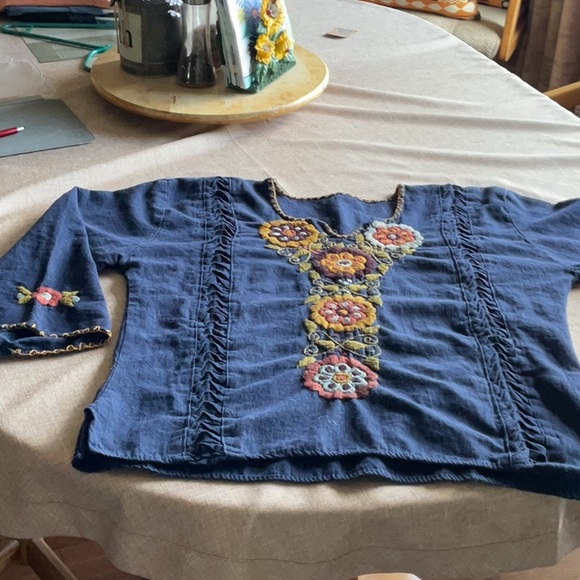 Embroidered Navy Cotton Shirt. From Mexico. - Picture 2 of 2